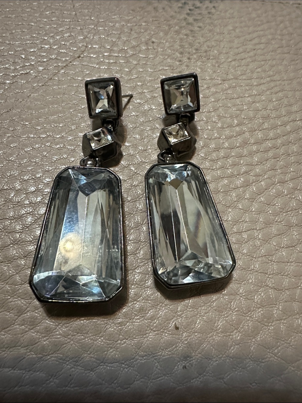 GIVENCHY Crystal Drop Dangle Earrings - Clear Silver-Tone